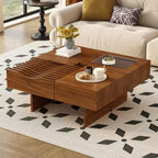 Extendable Square Coffee Table with Drawers & Tempered Glass Window