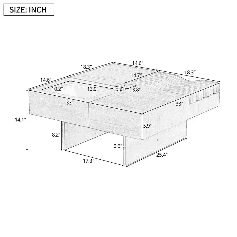 Extendable Square Coffee Table with Drawers & Tempered Glass Window