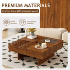Extendable Square Coffee Table with Drawers & Tempered Glass Window
