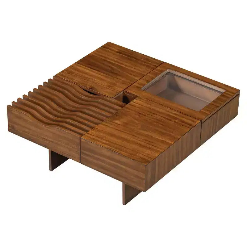 Extendable Square Coffee Table with Drawers & Tempered Glass Window