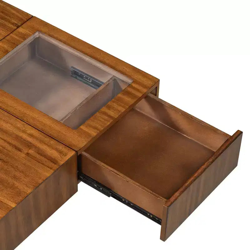 Extendable Square Coffee Table with Drawers & Tempered Glass Window