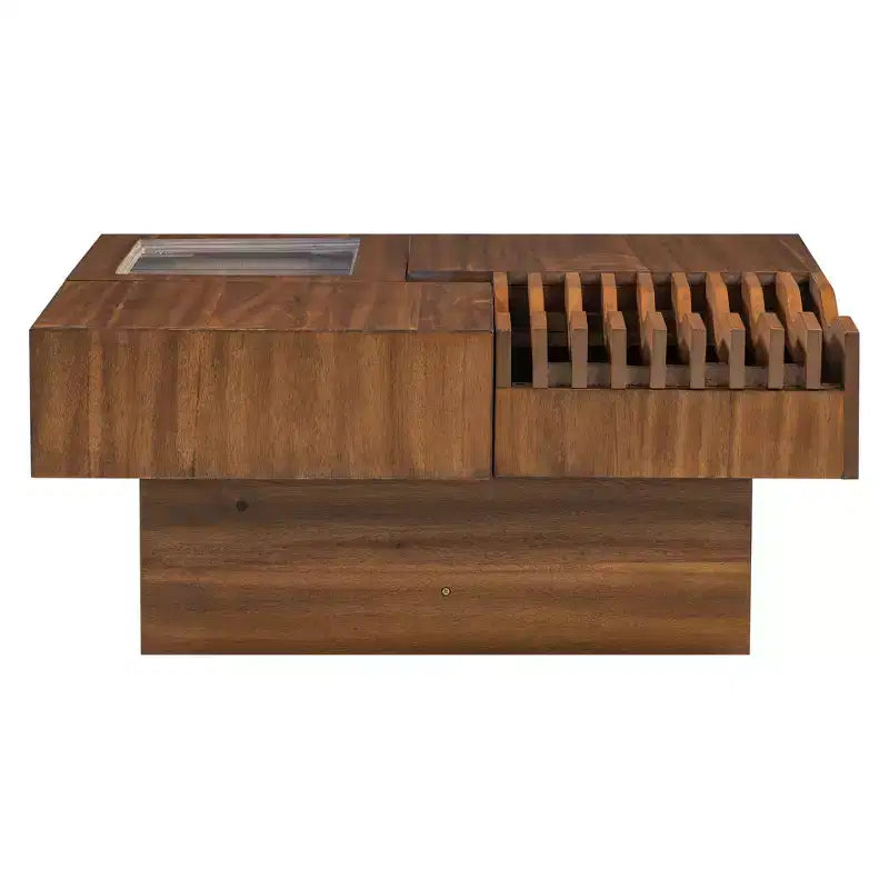 Extendable Square Coffee Table with Drawers & Tempered Glass Window