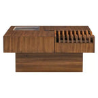 Extendable Square Coffee Table with Drawers & Tempered Glass Window