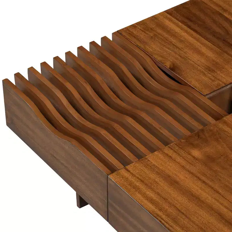 Extendable Square Coffee Table with Drawers & Tempered Glass Window