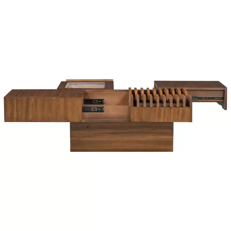 Extendable Square Coffee Table with Drawers & Tempered Glass Window