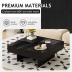 Extendable Square Coffee Table with Drawers & Tempered Glass Window