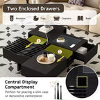 Extendable Square Coffee Table with Drawers & Tempered Glass Window