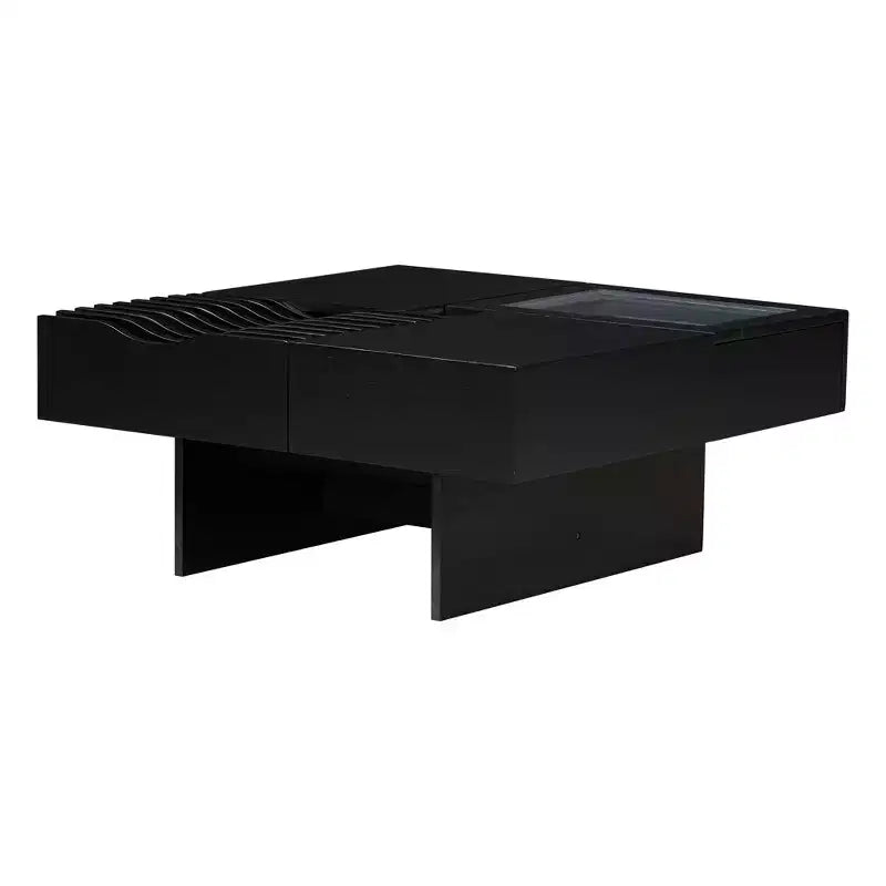 Extendable Square Coffee Table with Drawers & Tempered Glass Window