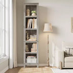 71 Tall Bookcase w/Adjustable Shelves & 31.5 Width, 5 Tier Farmhouse Bookshelf with Wooden Legs, Rustic Vintage Book Shelf for Living Room