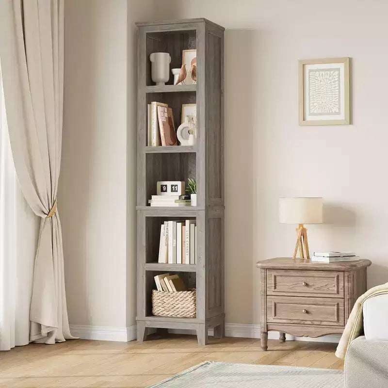 71" Tall 5-Tier Farmhouse Bookcase with Adjustable Shelves, 31.5" Wide