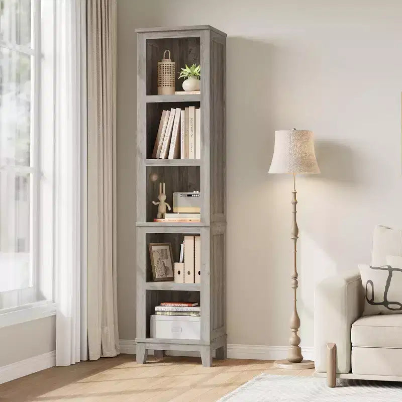 71 Tall Bookcase w/Adjustable Shelves & 31.5 Width, 5 Tier Farmhouse Bookshelf with Wooden Legs, Rustic Vintage Book Shelf for Living Room