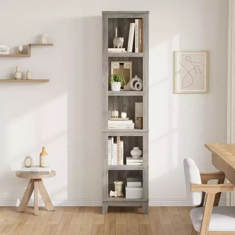 71" Tall 5-Tier Farmhouse Bookcase with Adjustable Shelves, 31.5" Wide