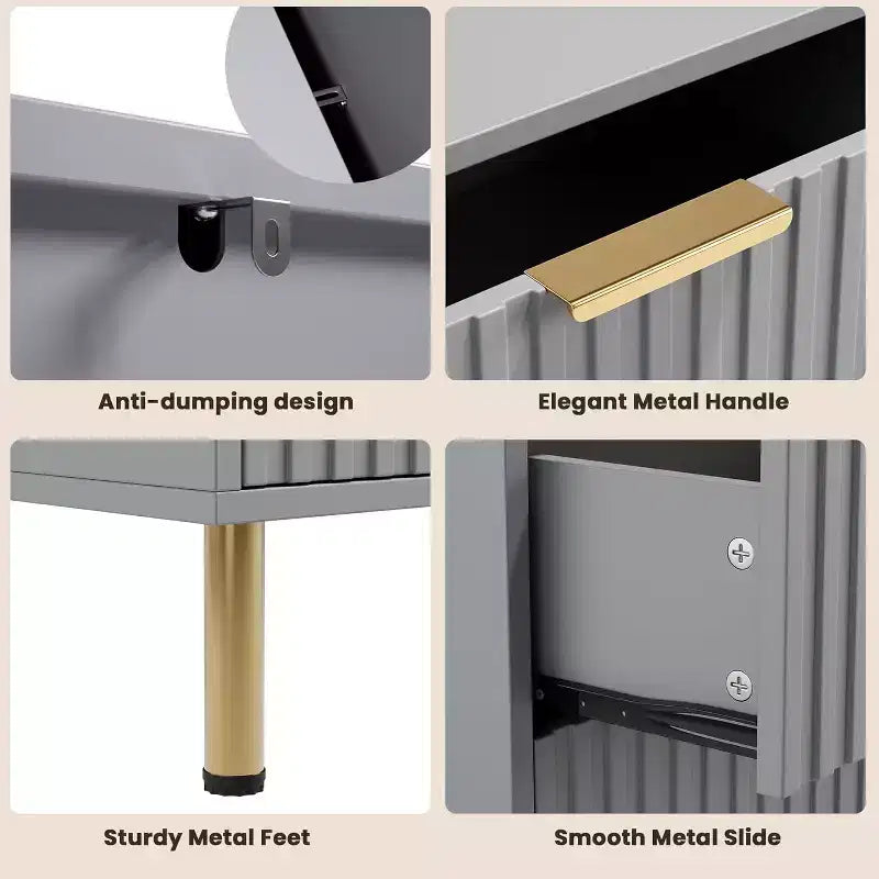Fluted 6-Drawer Sideboard with Metal Legs, Water-Resistant MDF