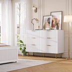 Geriffelte Kommode mit 6 Schubladen und Metallbeinen, wasserbeständiges MDF