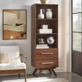 71" Tall Shelf Tower with 3 Shelves & Drawers, Walnut Finish