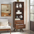 71" Tall Shelf Tower with 3 Shelves & Drawers, Walnut Finish
