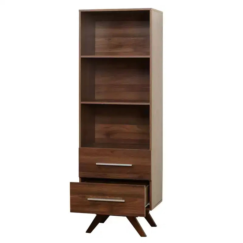 71" Tall Shelf Tower with 3 Shelves & Drawers, Walnut Finish