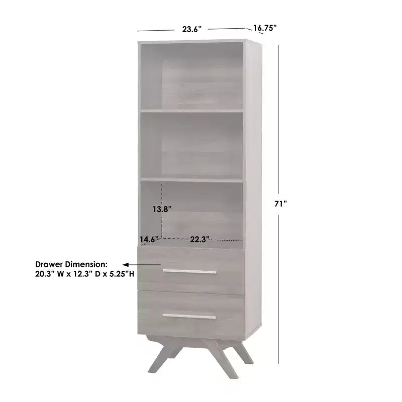 71" Tall Shelf Tower with 3 Shelves & Drawers, Walnut Finish
