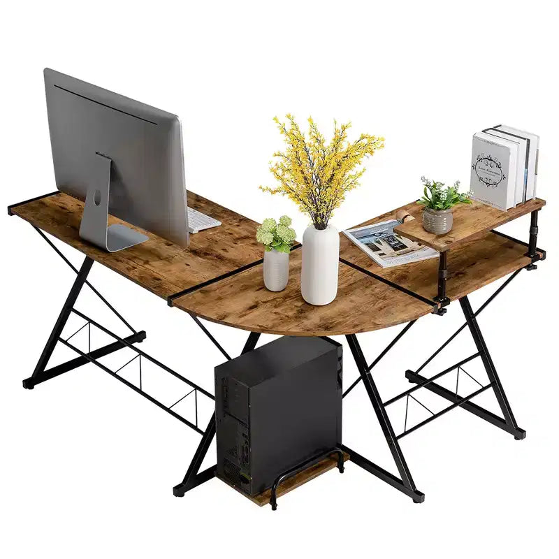 58"x44" L-Shaped Computer Gaming Desk with Monitor Stand & CPU Tray