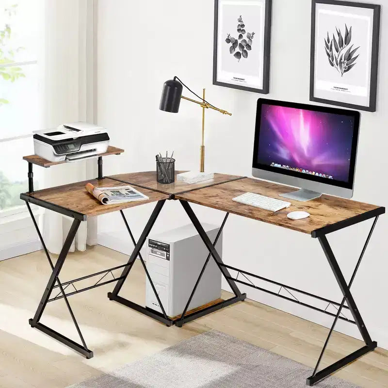 58"x44" L-Shaped Computer Gaming Desk with Monitor Stand & CPU Tray
