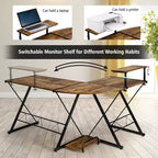 58"x44" L-Shaped Computer Gaming Desk with Monitor Stand & CPU Tray