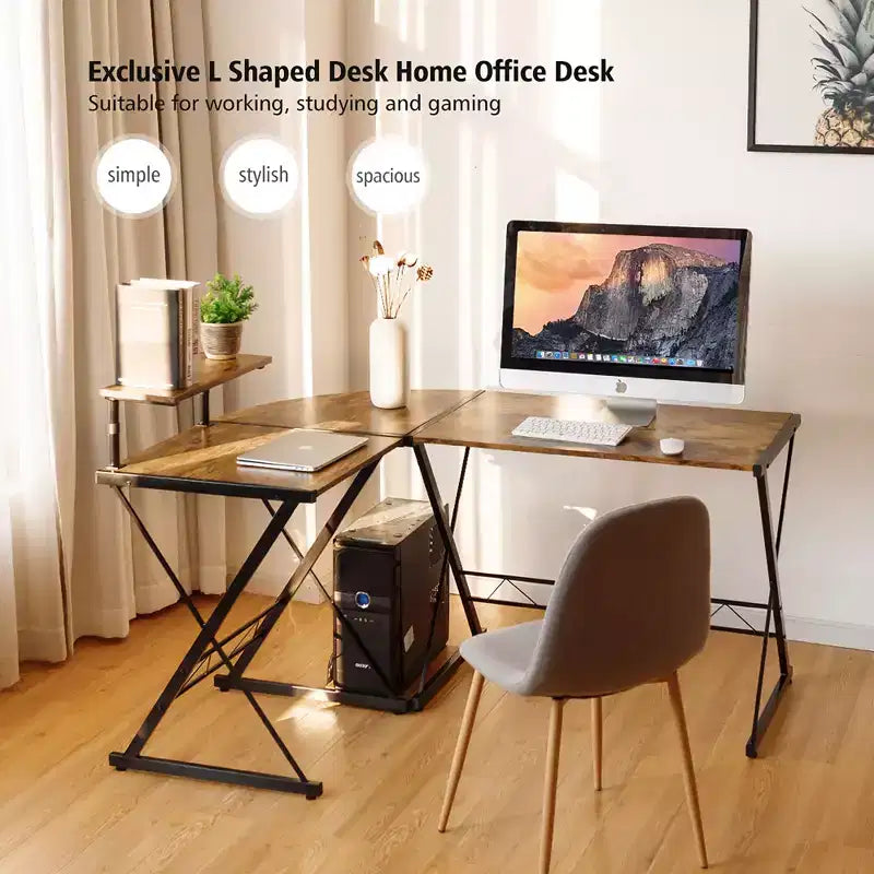 58"x44" L-Shaped Computer Gaming Desk with Monitor Stand & CPU Tray