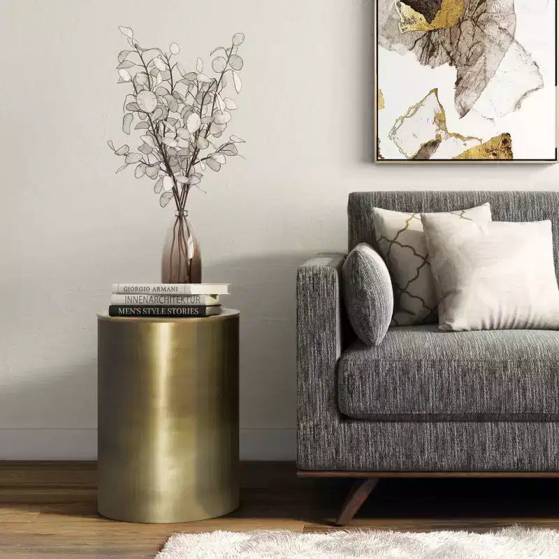Metal Side Table in Antique Gold, Hammered Finish
