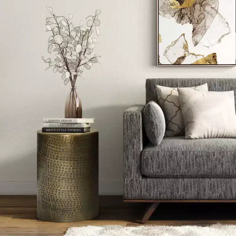 Metal Side Table in Antique Gold, Hammered Finish