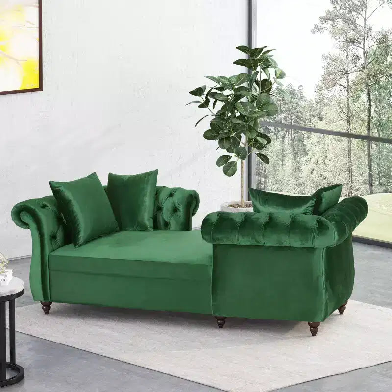 Modern Glam Tufted Velvet Tete-A-Tete Chaise Lounge with Accent Pillows
