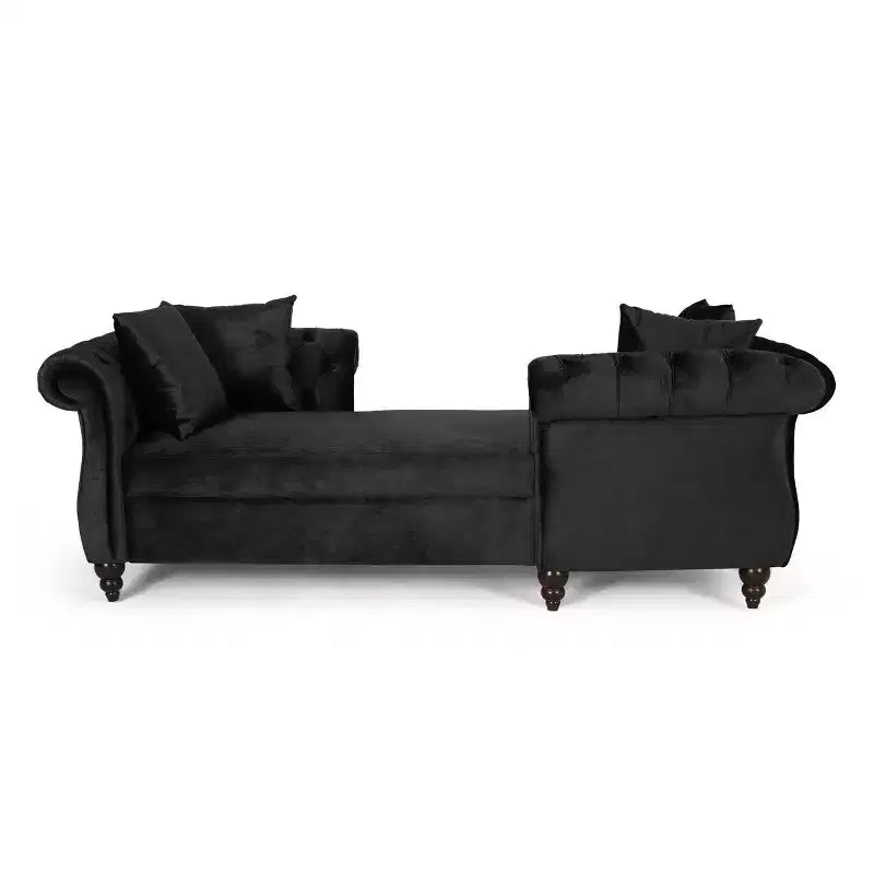 Modern Glam Tufted Velvet Tete-A-Tete Chaise Lounge with Accent Pillows