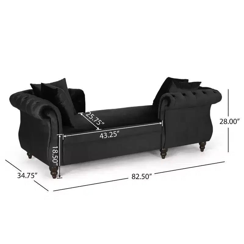 Modern Glam Tufted Velvet Tete-A-Tete Chaise Lounge with Accent Pillows