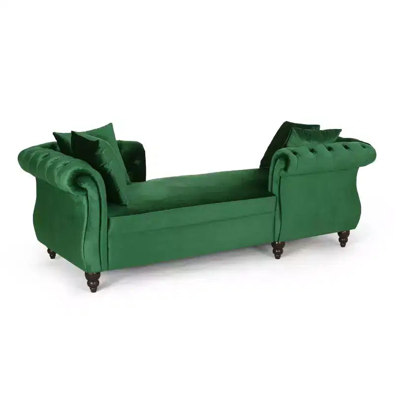 Modern Glam Tufted Velvet Tete-A-Tete Chaise Lounge with Accent Pillows