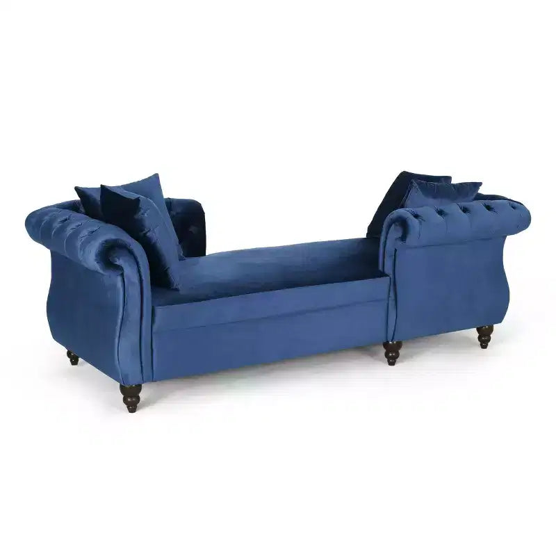 Modern Glam Tufted Velvet Tete-A-Tete Chaise Lounge with Accent Pillows