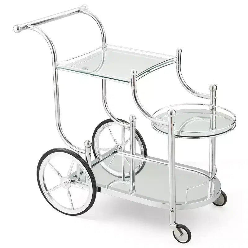 3-Tier Bar Serving Cart on Wheels with Mirrored Shelves