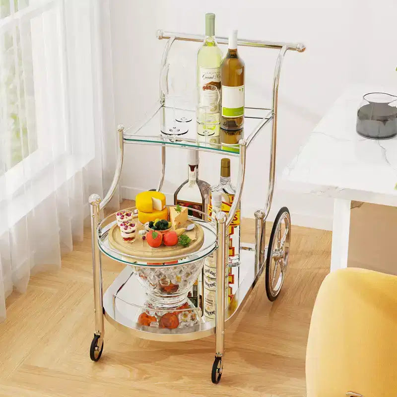 3-Tier Bar Serving Cart on Wheels with Mirrored Shelves