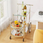3-Tier Bar Serving Cart on Wheels with Mirrored Shelves
