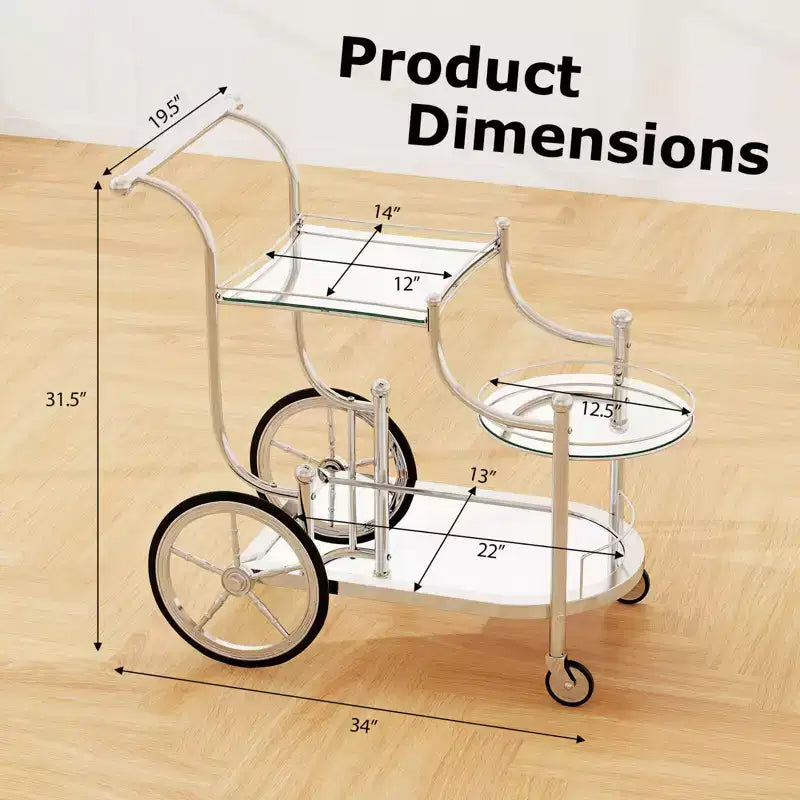 3-Tier Bar Serving Cart on Wheels with Mirrored Shelves