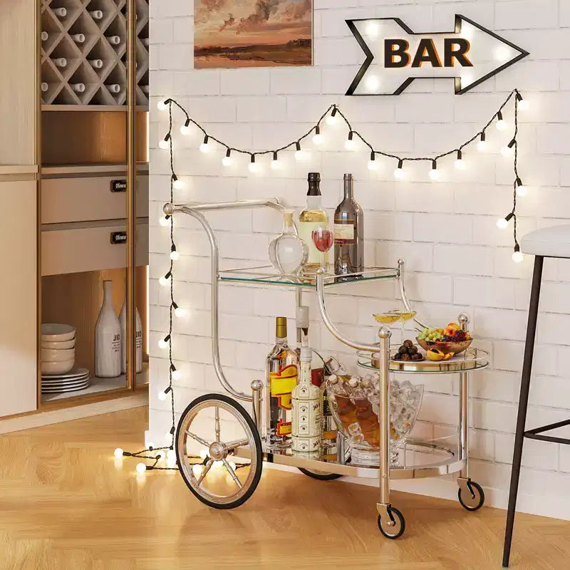 3-Tier Bar Serving Cart on Wheels with Mirrored Shelves