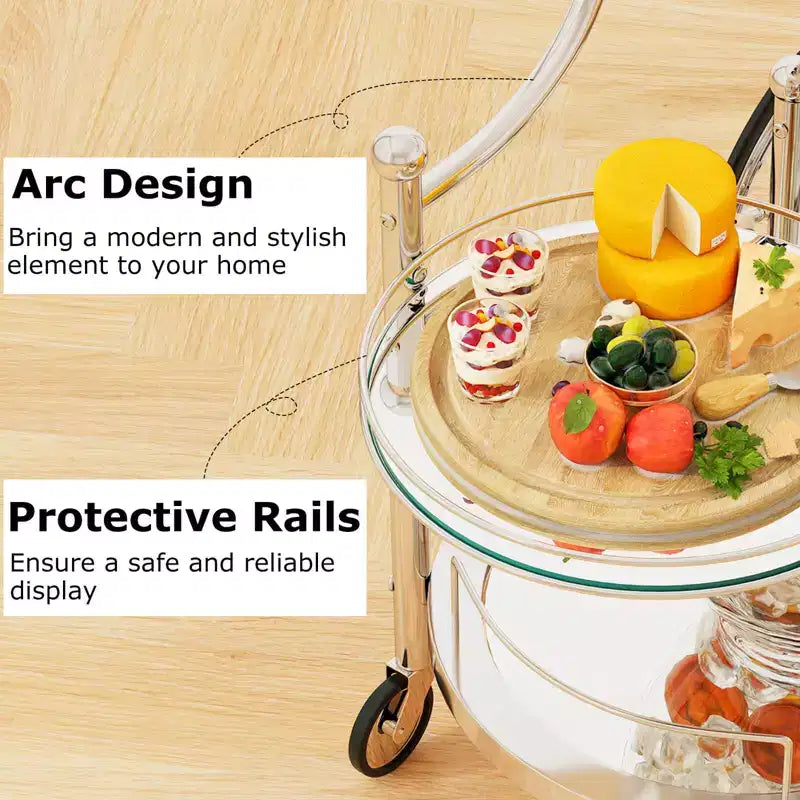 3-Tier Bar Serving Cart on Wheels with Mirrored Shelves
